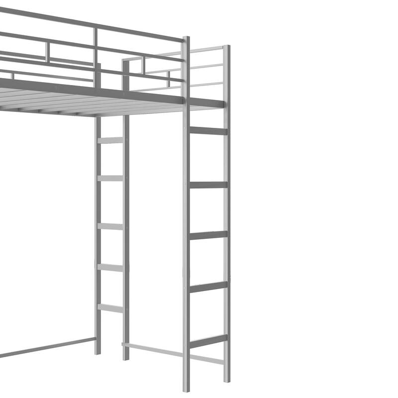 Twin Size High Loft Bed with Desk & Shelves, Metal Loft Bed Twin Size, Metal & Wood Loftbed Frame, for Kids Boys Girls Bedroom
