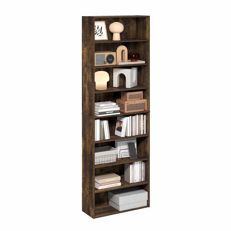 Furinno Basic 8-Tier Open Shelf Bookcase, Bookshelf, Storage Organizer, 12 x 24 x 71 - Amber Pine