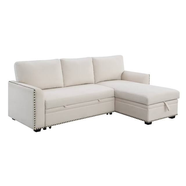 Morden Fort Velvet Reversible Sleeper Sectional Sofa L-Shape with big Storage