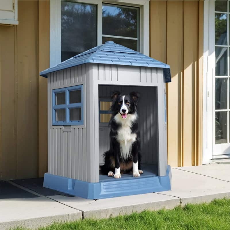 Fairytale Forest Dog House, Large Cabin Style Resin Pet Shelter, Open Front Door Design for Big Dogs, Enchanted Cottage