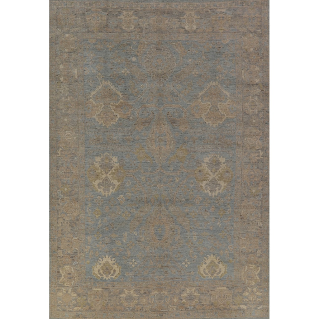 Hand Knotted Oriental 100% Wool Carpet Transitional All-Over Navy Blue & Blues Oushak Area Rug - 12' 1'' X 8' 11''