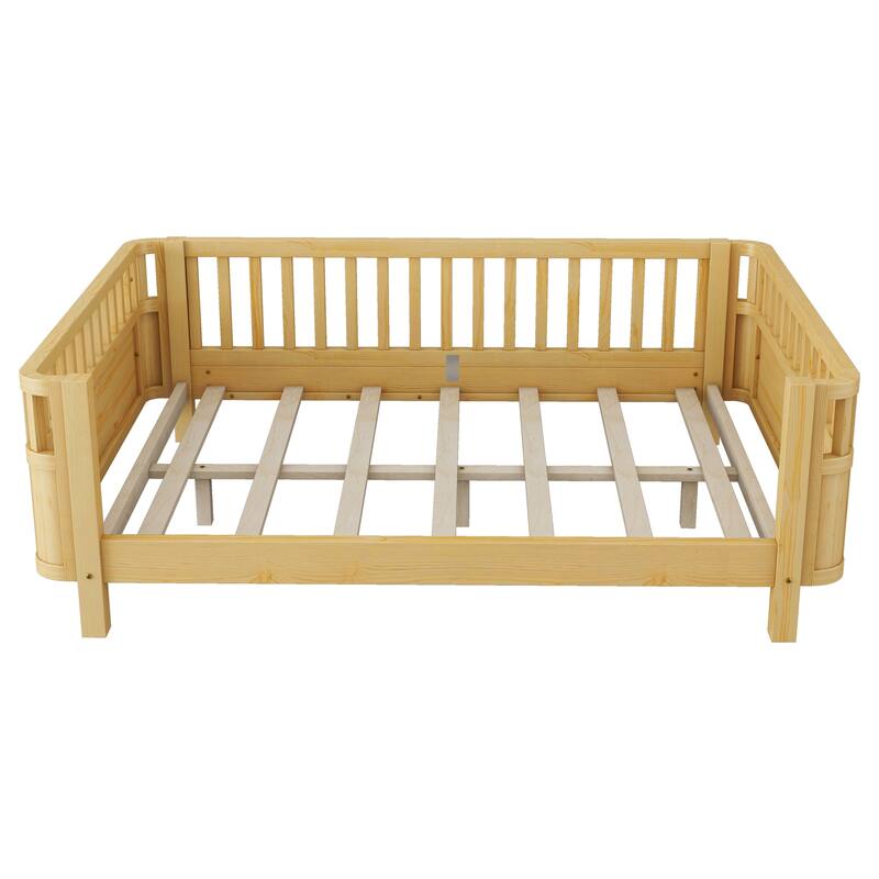 Modern Wood Platform Bed with Safety Rails for Kids
