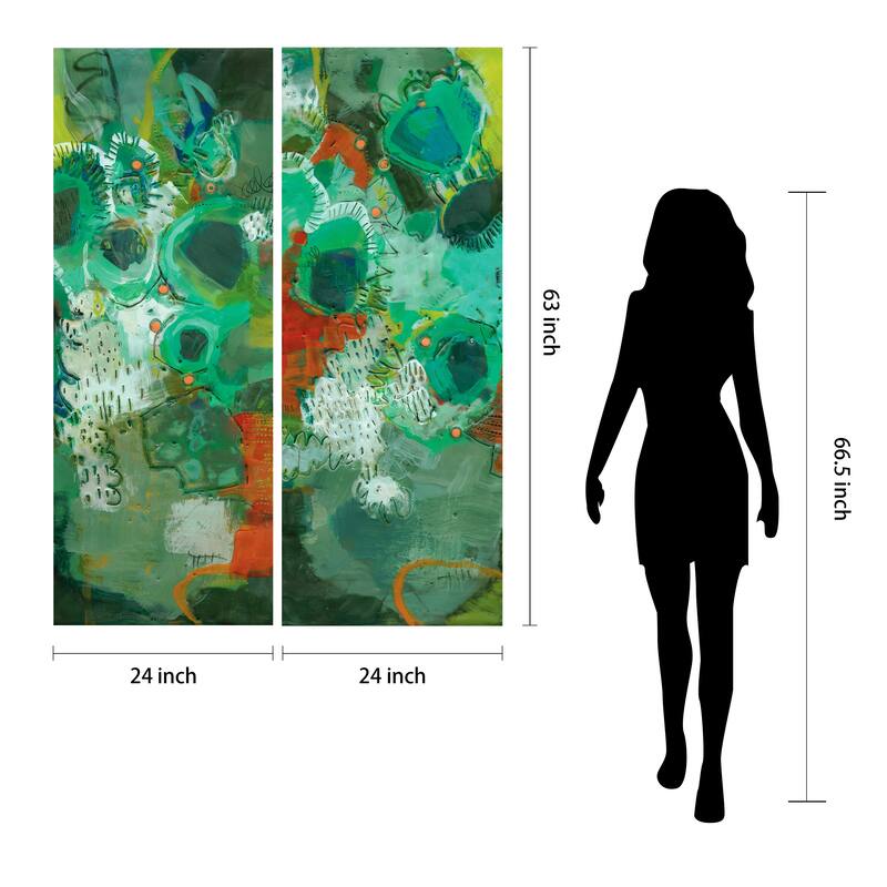"Lolly I & II" Abstract Wall Art Printed on Frameless Free Floating Tempered Glass Panel - Green