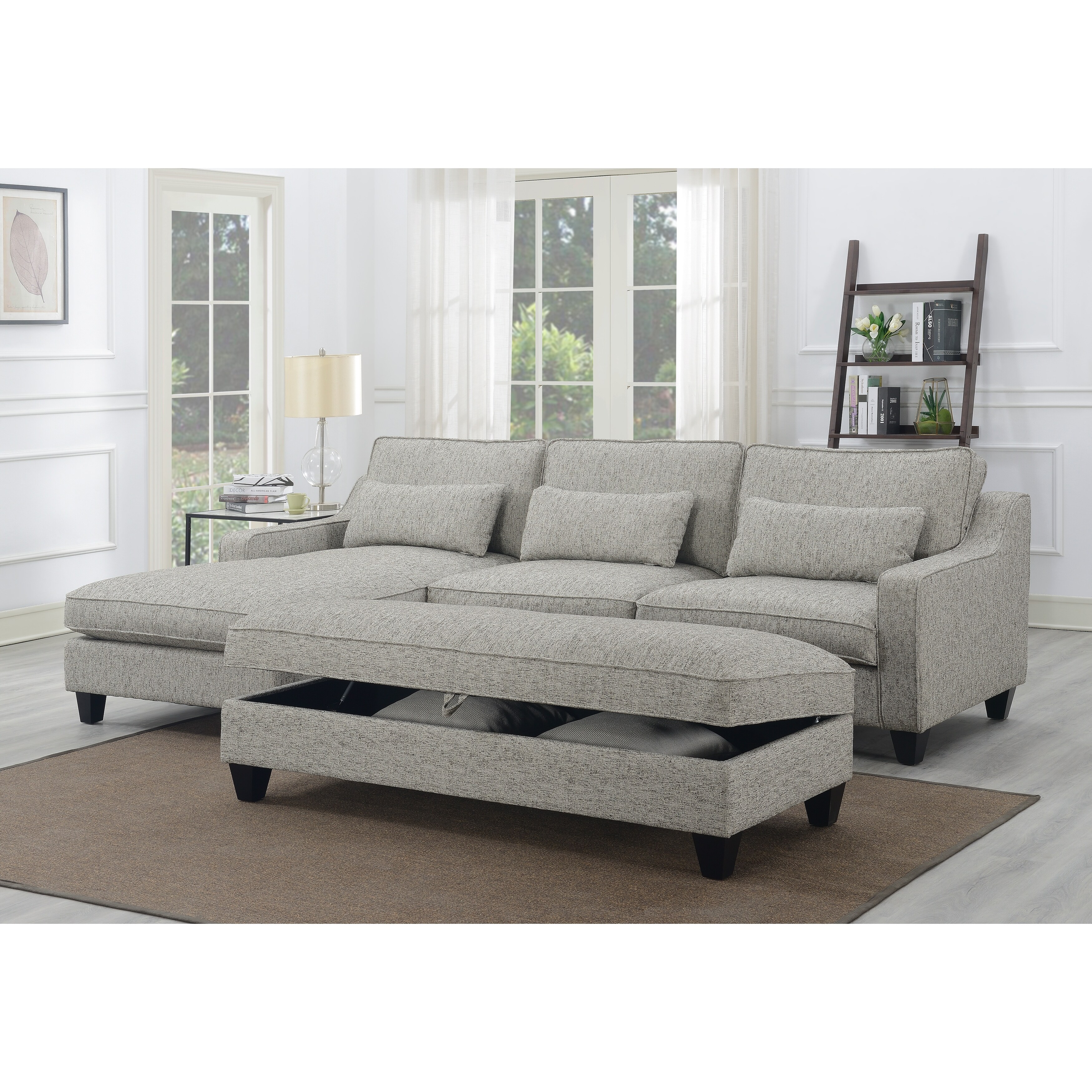 Porch Den Faria Tweed Grey Sectional Sofa With 3 Pillows On Sale Overstock 28456119