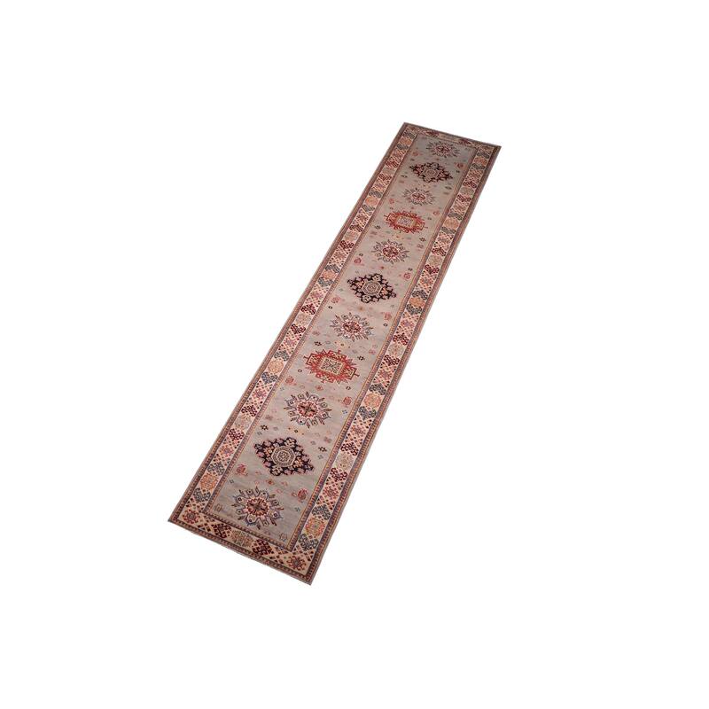 Tribal Kazak Mollie Gray/Beige Wool Runner - 2'11'' x 16'10''