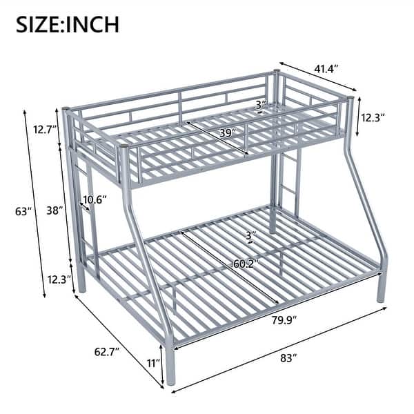 dimension image slide 0 of 6, Metal Bunk Bed with 2 Built-in Ladders, Twin XL Over Queen/Full XL Over Queen Heavy Duty Bunk Bedframe with Guardrails for Kids