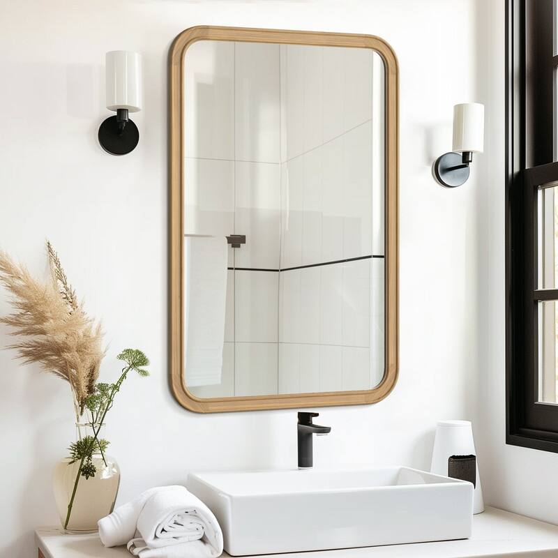 Pine Wooden Framed Standard Farmhouse Style Rectangle Wall Mirror