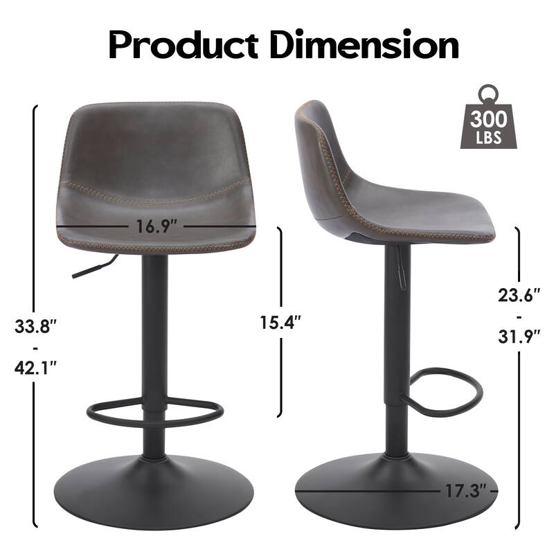 Adjustable Bar Stools Set of 2, Mid Century Modern Swivel Bar Stools, Industrial Bar Height Stools