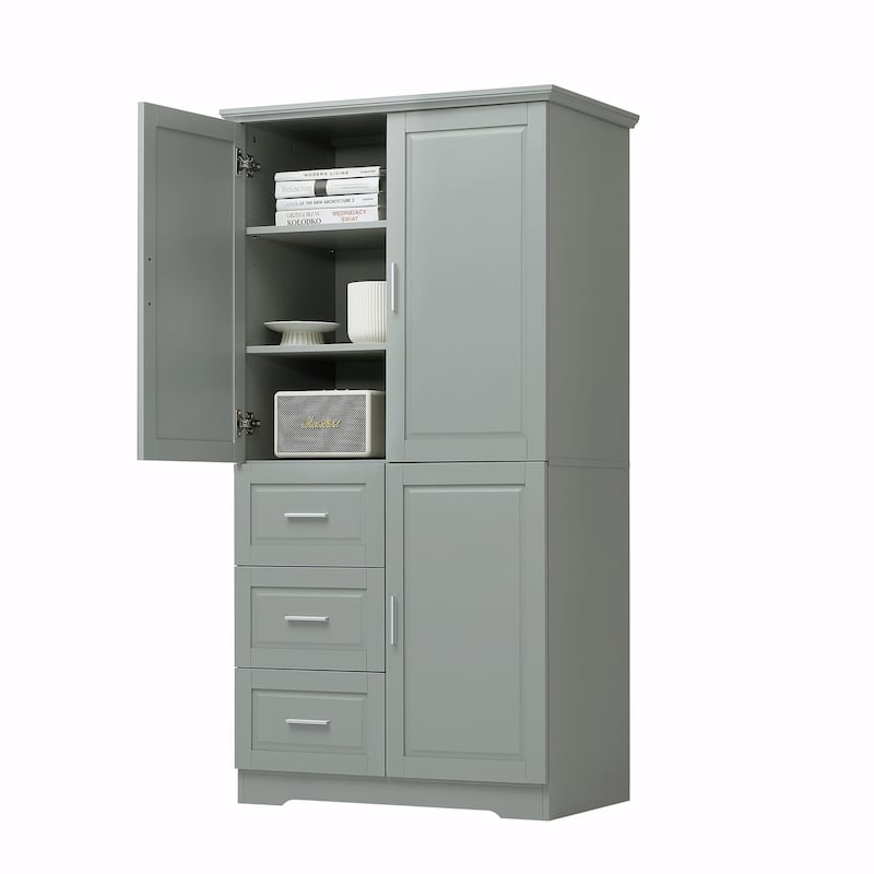 Tall and Wide Storage Cabinet with Doors and Three Drawers
