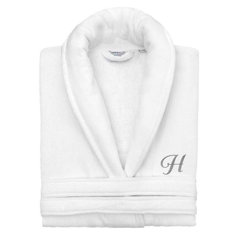 Authentic Hotel and Spa 100% Turkish Cotton Personalized Unisex Anovia Velour Bathrobe - Grey Script Font - Small/Medium - H