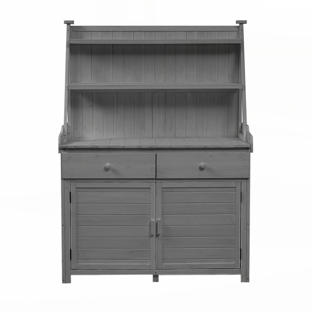 Garden Potting Bench Table, Fir Wood Workstation with Storage Shelf