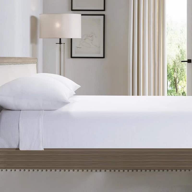 WHOLINENS Stone Washed French Linen Sheets Set 16 Inches Pocket - Twin - White