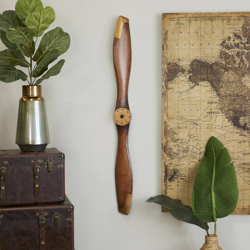 Metal Airplane Propeller 2 Blade Home Wall Decor with Aviation Detailing - Brown - Roche River Decor
