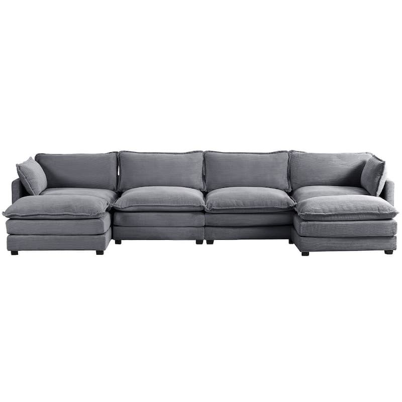 Oversized Modular Corduroy Sectional Sofa Set with Ottoman, 3-Seater / 4-Seater Deep Seat Lounge Couch for Living Room