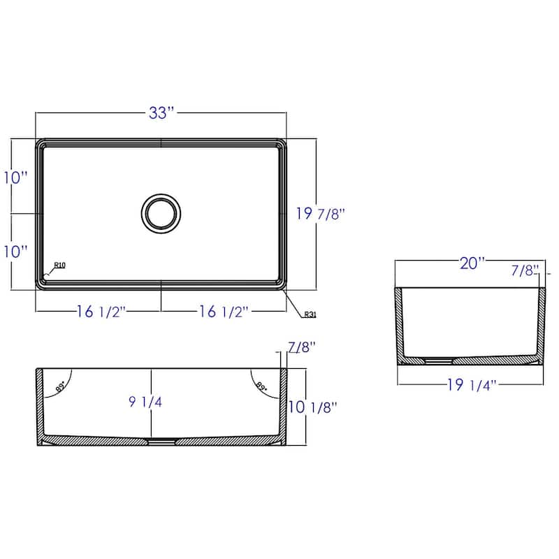 ALFI brand 33" White Smooth Apron Single Bowl Fireclay Farm Sink