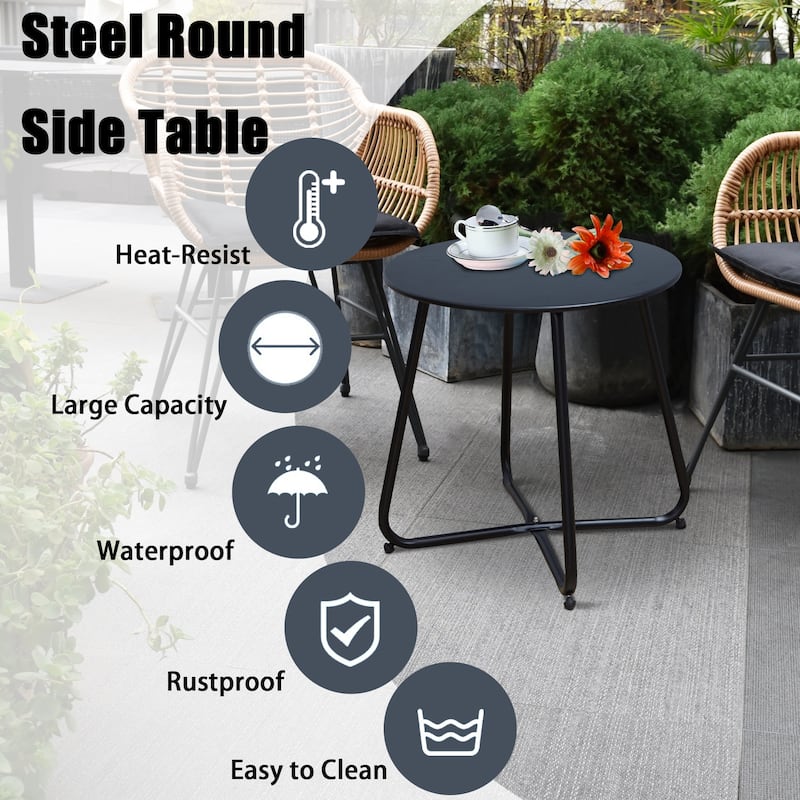 Clihome Outdoor Modern Steel Round Accent Side Table