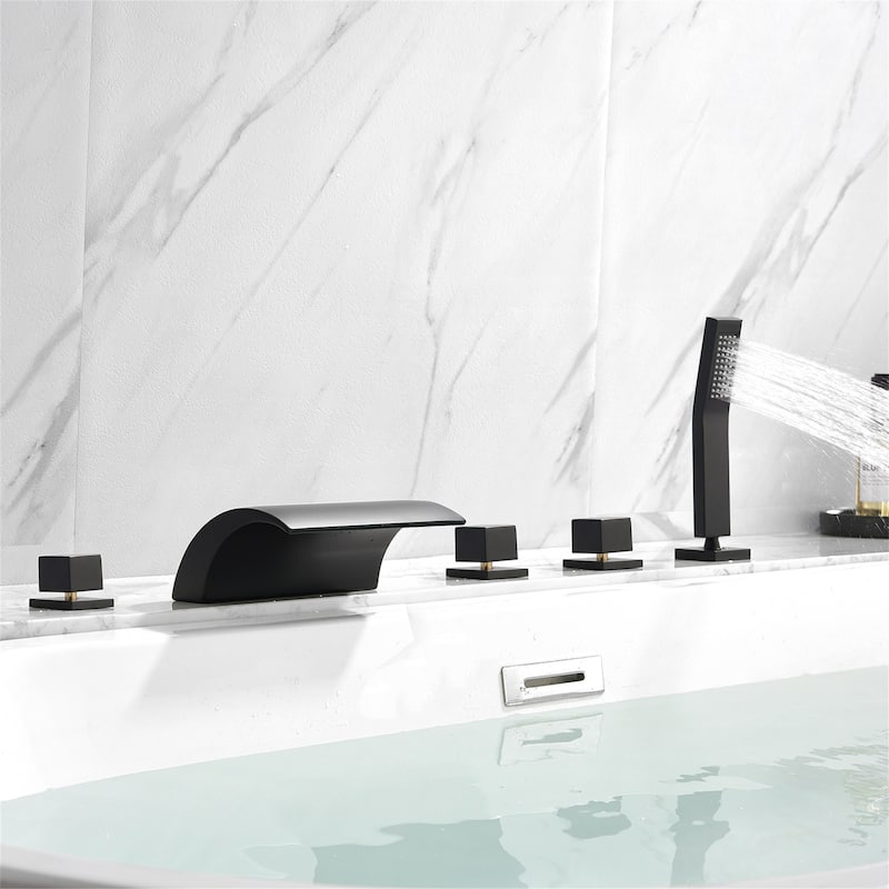 Deck Mount Tub Faucet With Hand Sprayer Brass Roman Bathtub Faucet Modern Waterfall Tub Filler With Handheld Showe