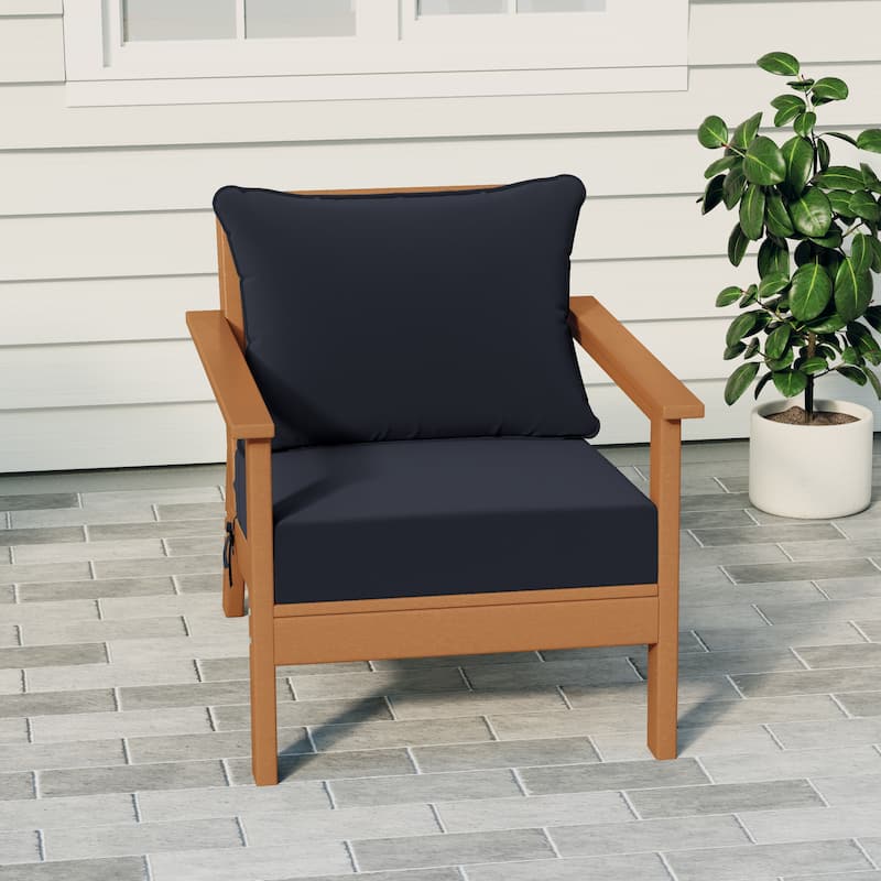 Birchwood All Weather HDPE Outdoor Patio Deep Seating Teak Club Chair With Cushions (1-Piece)