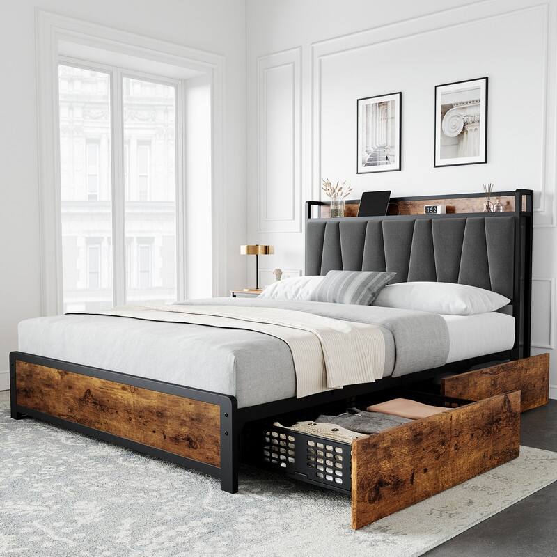 Bed Frame with Sturdy Metal Slats Support