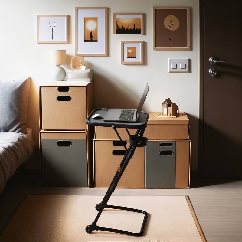 Homylin Adjustable Folding TV Tray Table with Cup Holder, Portable Snack & Laptop Table