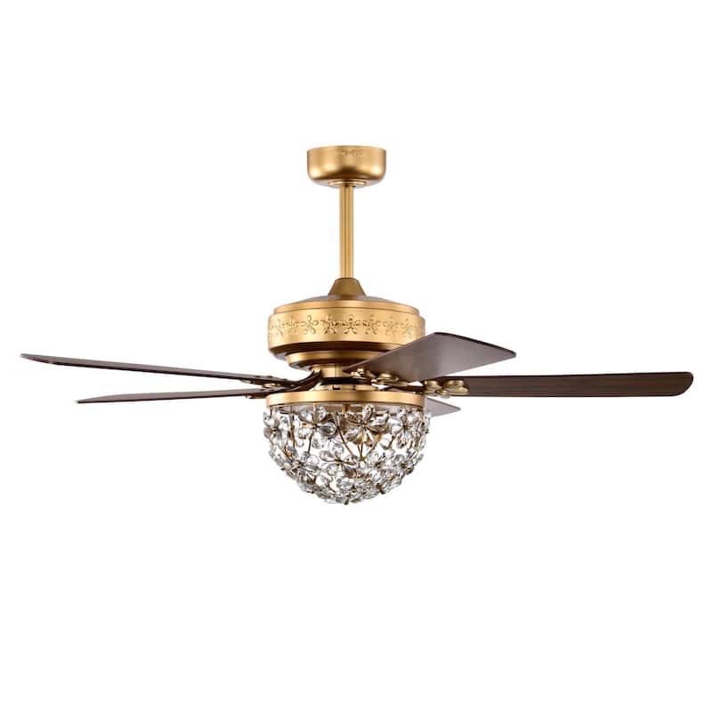 Naja 52 Inch Antique Gold Crystal Ceiling Fan with Remote - N/A