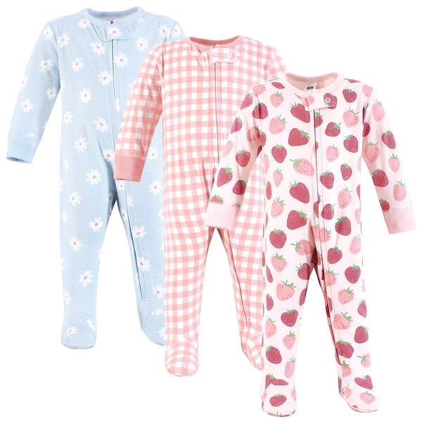 slide 1 of 1, Hudson Baby Girls Cotton Sleep and Play, Strawberry Love 0-3 Months - Strawberry Love