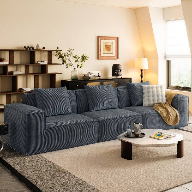 Modular Sectional Sofa Convertible Tofu Block Floor Sofa Bed Armrest Grey Living Room