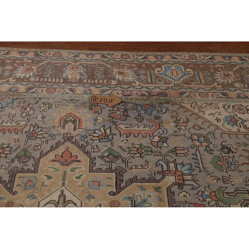 Geometric Gray Tabriz Persian Vintage Area Rug Handmade Wool Carpet - 9'10"x 12'5"