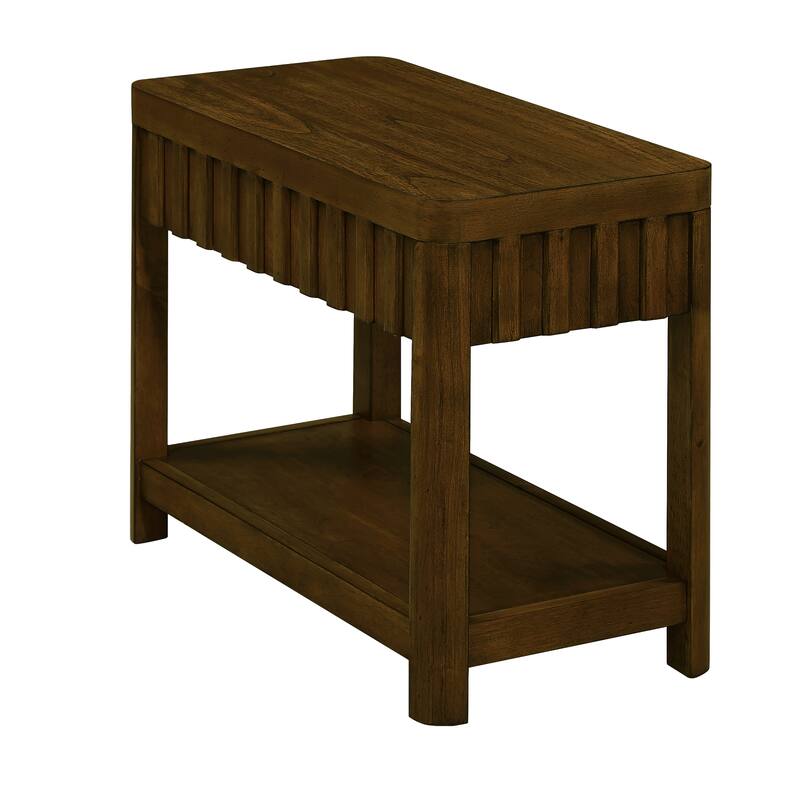 25"Rectangular Farmhouse End Table with Storage Shelf,Sofa Side Table with Solid Wood Legs for Living Room