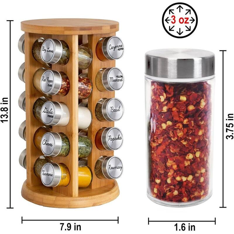 20 Jar Dark Acacia Wood Spice Rack with Spices Included - ‎12.1"D x 13.6"W x 14.9"H