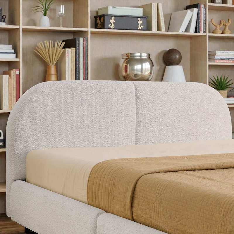 Upholstered Bed Frame with Tall Curved Headboard and Storage Drawers, Modern Minimalist Platform Bed No Box Spring