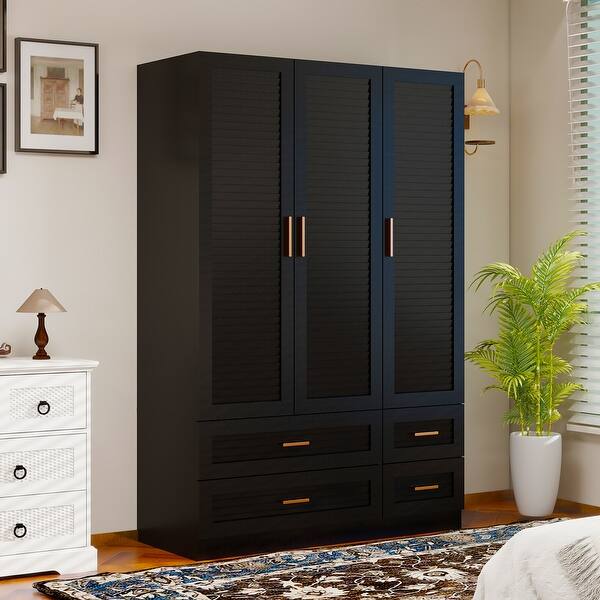 black armoire dresser 3 Door Wardrobe Closet with Drawer and Hanging Rod, Wooden Bedroom Armoire - Bed Bath & Beyond Easy maintenance Note Amazon.com: SISESOL Metal Wardrobe Cabinet