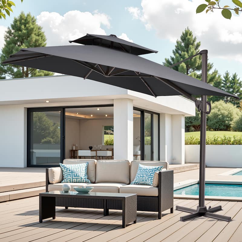 Pellebant 10 ft Square Outdoor Patio Cantilever-Offset Umbrella 360 Degree Rotation - Dark Gray