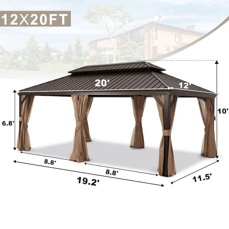 ABCCANOPY Outdoor Hardtop Gazebo with Galvanized Steel Double Roof