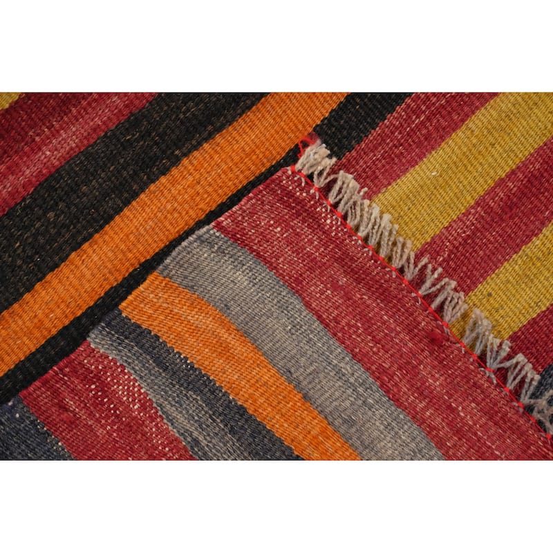 Hand Woven Oriental 100% Wool Carpet Southwestern Geometric Multi-Colored Kilim Runner Rug - 8' 6'' X 4' 5''