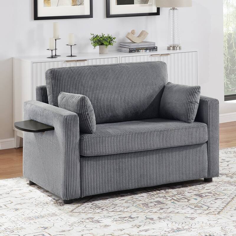 Sleeper Sofa Loveseat Sofa with a Foldable Mattress and Storage Pocket and Two USB Ports - 2 Seat - Gray