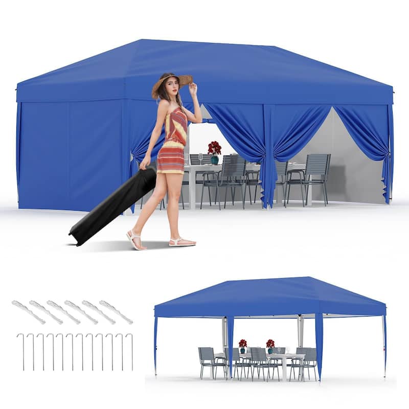 10'x20' Instant Pop-Up Canopy Tent, 6 Removable Sidewalls - 10*20Ft - Blue