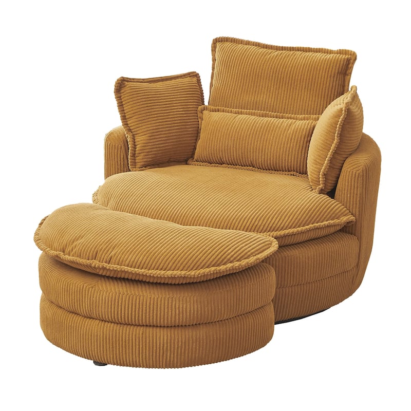 52" Upholstered Swivel Barrel Chair with Moon Storage Ottoman