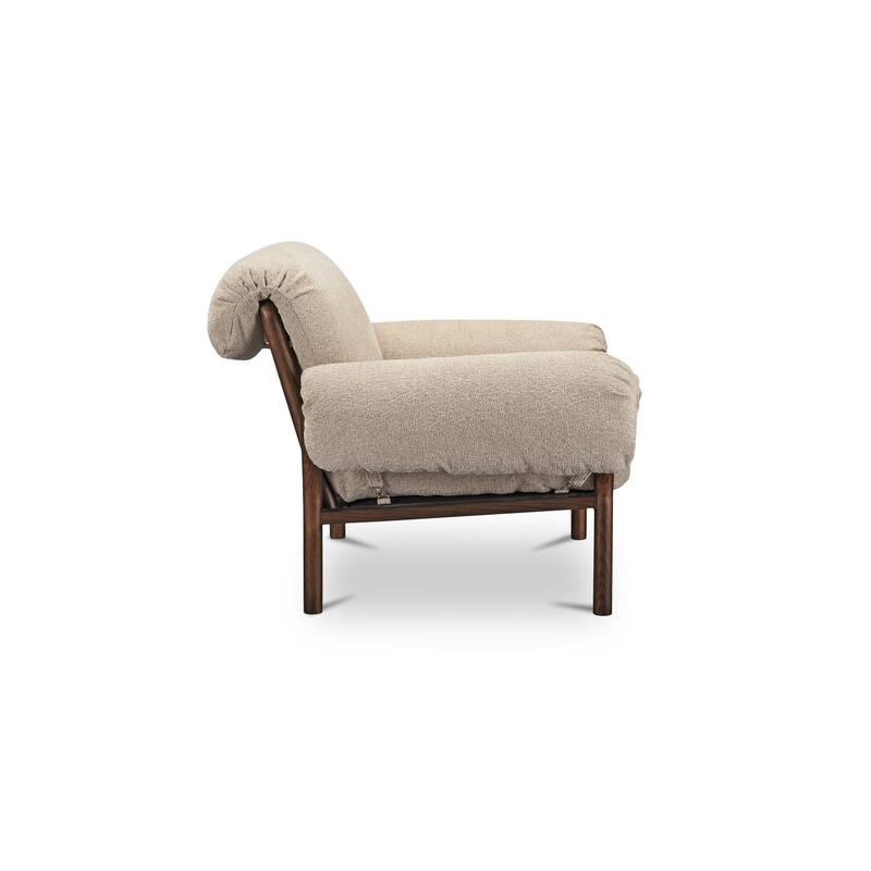 NADAAL STUDIOS Halden Lounge Chair, Spindle-Back Solid Ash Frame with Fold-Over Cushions, Ivory