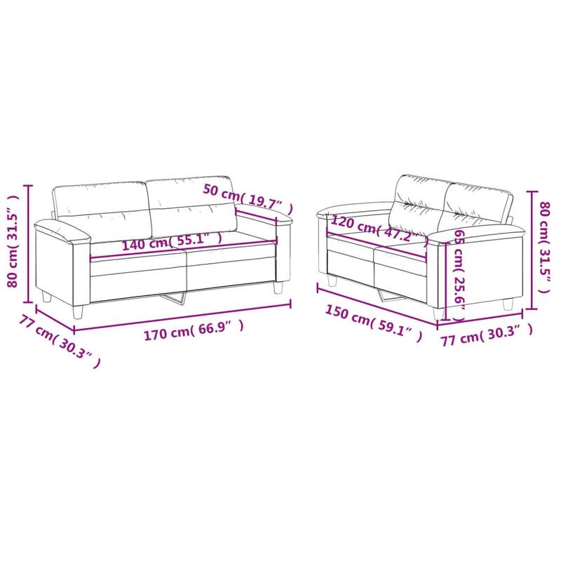 vidaXL Sofa Set Black - 30.3 x 66.9 x 31.5 in