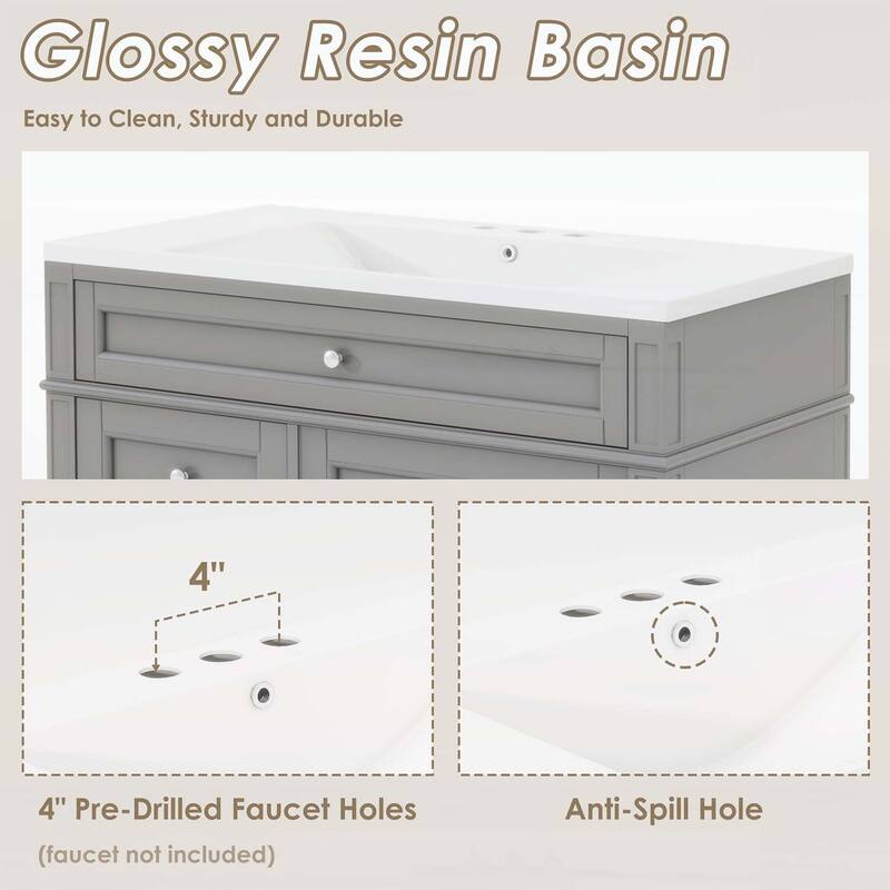 Modern Bathroom Storage Cabinet with 2 Drawers and a Tip-out Drawer,with Top Sink