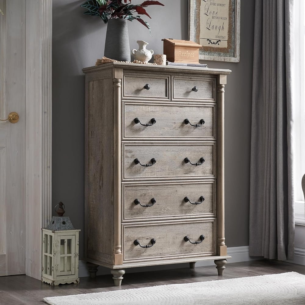 Farmhouse 6 Drawers Dresser Chests, Rustic Wood Chest of Drawers