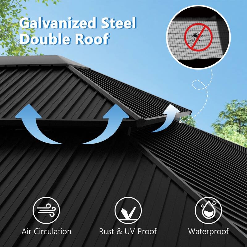 VEIKOUS Aluminum Double Hardtop Gazebo Pergola for Patio, Lawn, and Garden with Removable Netting