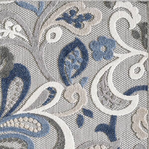 3' x 5' Blue Gray Jacobean Floral Indoor Outdoor Area Rug - 3' x 5 ...