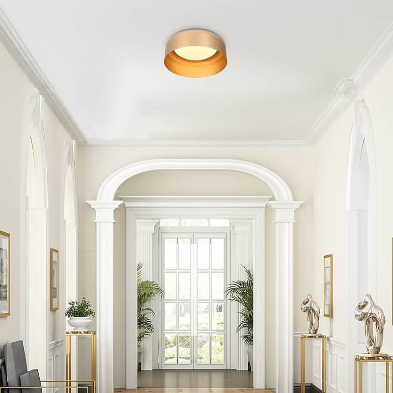 Modern Gold 14" Drum Shape LED Flush Mount Foyer Ceiling Lights - 14" D x 6" H