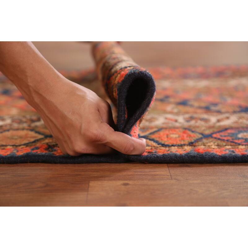 Hand Knotted Oriental 100% Wool Carpet Traditional Geometric Oranges & Rust Lori Runner Rug - 14' 9'' X 2' 10''