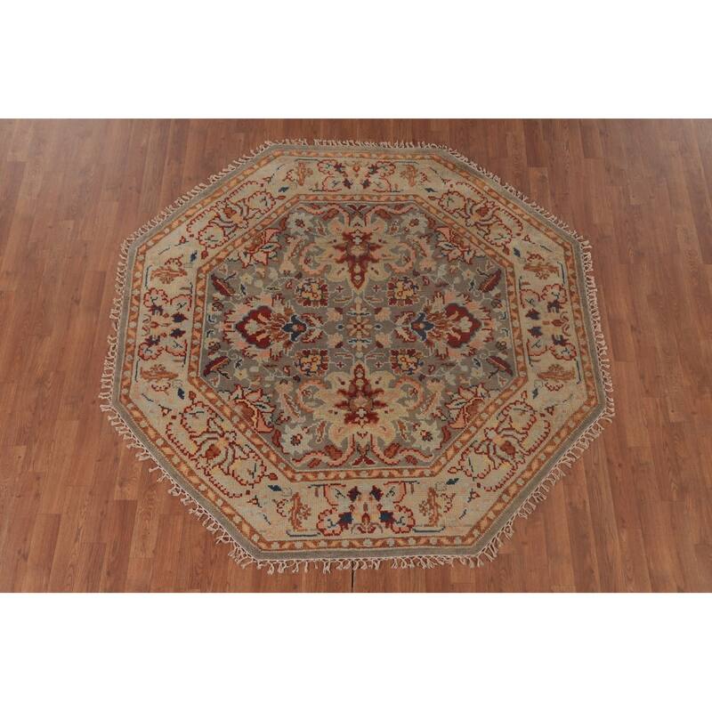 Floral Heriz Serapi Oriental Octagon Area Rug Wool Carpet - 6'0"x 5'11"