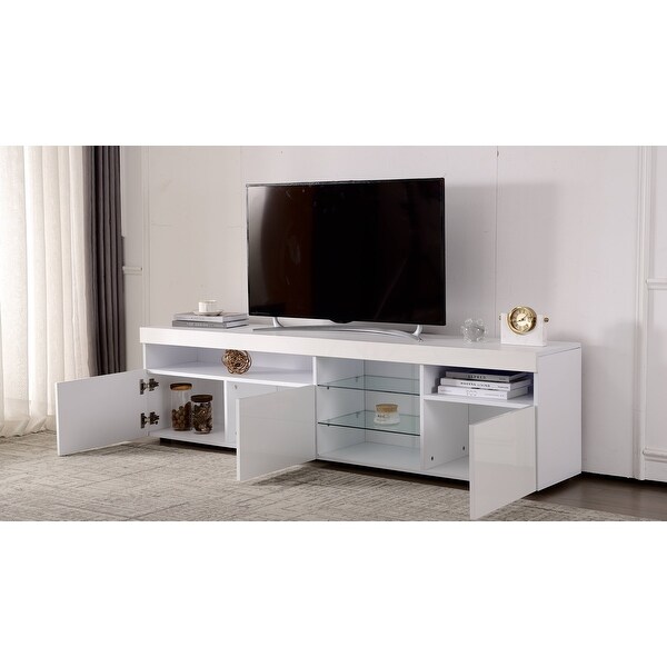 Modern LED TV Stand with Tempered Glass Shelves and Multifunctional Storage for TVs up to 80 Inches Bed Bath Beyond 41668409