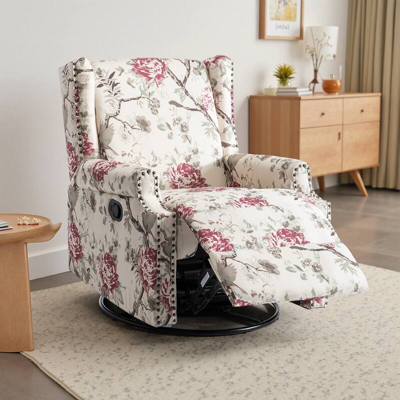 Linen Manual Swivel Base Recliner Chair with Footrest