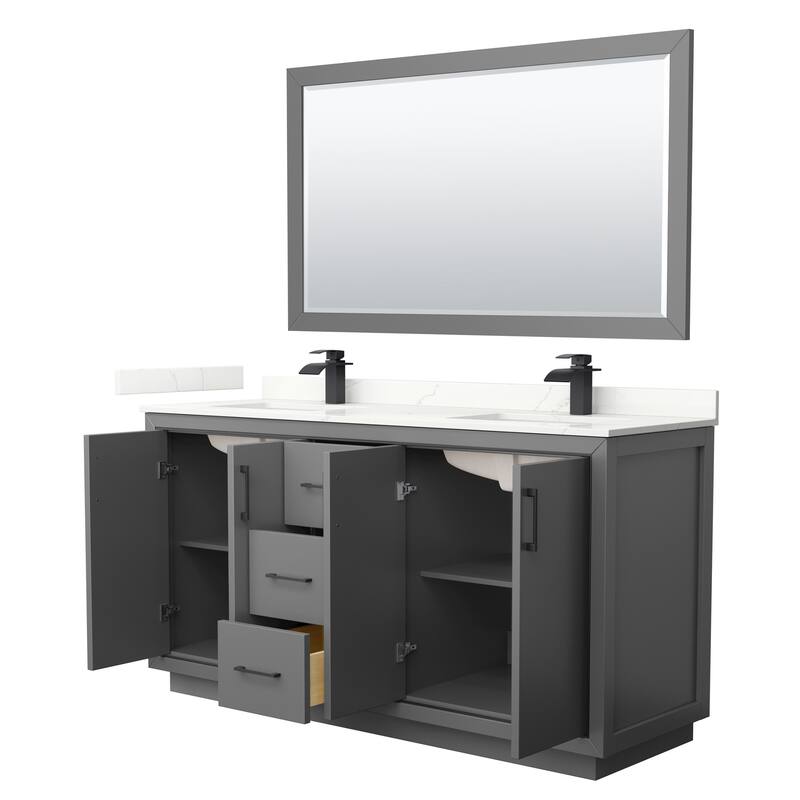 Icon 66-inch Double Vanity, Quartz Top, 58-inch Mirror